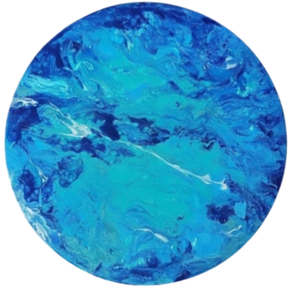 Hand Crafted Blue Abstract Design Round 12 x 12 Inches Canvas Painting - Picture 2 of 4